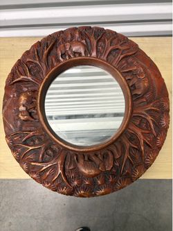 Hand-Carved Wooden Elephant Wall Mirror