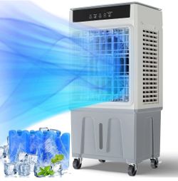 Windowless Swamp Cooler, 3 in 1 Evaporative Portable Air Conditioner with Remote, Cooling Fan Ac Unit,3 Speed, 24H Timer, 5.3 Gal Water Tank, 4 Ice Bo