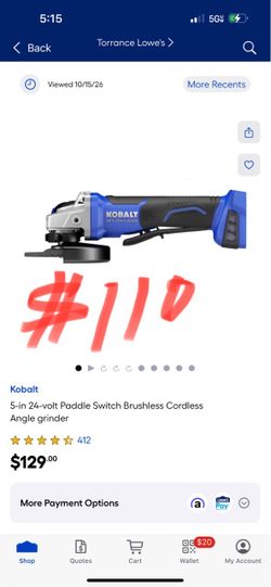 Kobalt 5-in 24-volt Paddle Switch Brushless Cordless Angle grinder