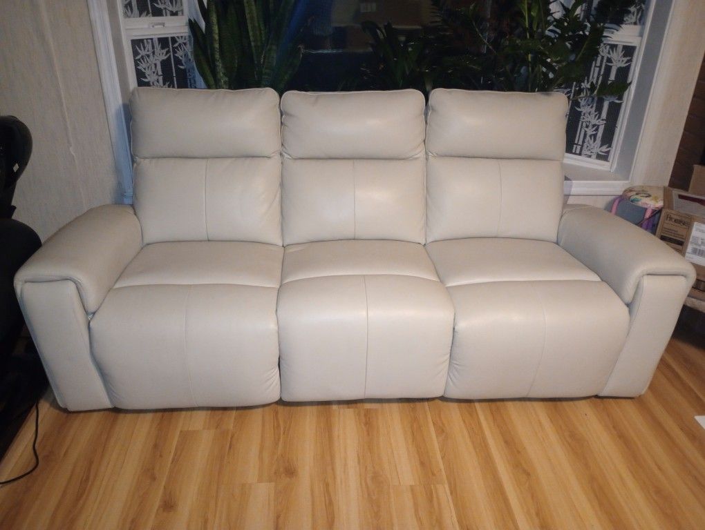 White Leather Electric Recliner Couch