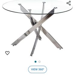 Dining Table Modern Elegant Style, Tempered Glass, Stainless Steel Frame Legs, Retail Table $600, Excellent Condition Like New