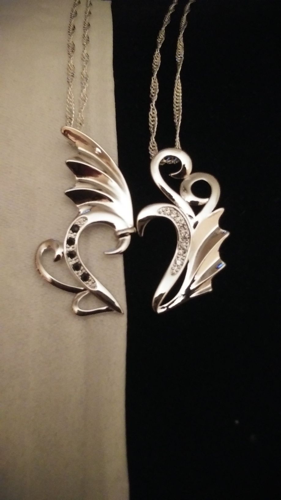 925 Sterling Silver Male Demon/Female Angel Couples Necklaces Set