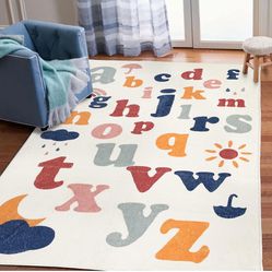 ABREEZE Play Mat, Faux Wool Kids Play Area Rugs 4' x 5.3' Non-Slip Childrens Carpet ABC Number Educational Learning & Game Decor Living Room Bedroom P