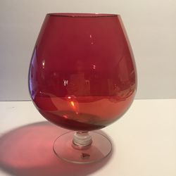 Brandy Snifter Large West Virginia glass red top clear bottom  Large Vintage