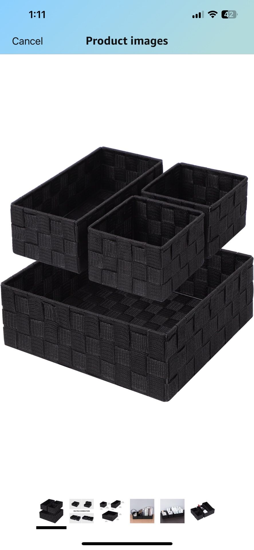 Posprica Woven Storage Baskets for Organizing, Small Black Baskets Cube Bin Container Tote Organizer Divider for Drawer, Closet, Shelf, Dresser, Set o