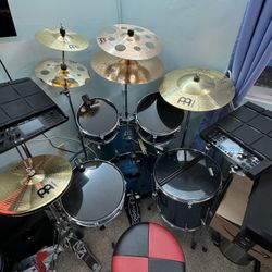 Tama imperial drum set 11 piece plus hardware Royal blue  Plus, protective traveling bags
