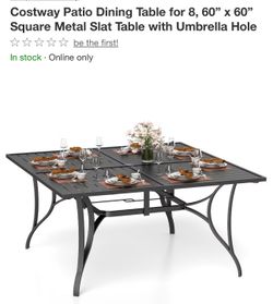 Costway Patio Dining Table for 8, 60” x 60” Square