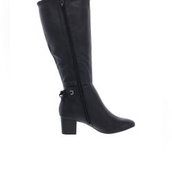 Wide Calf  Black Boots Chunky Heel 