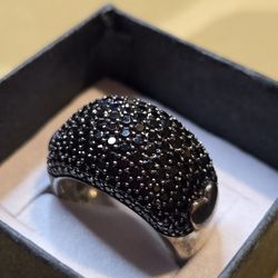 Milor Italy Genuine Black Spinel Pave Dome ring in 950 Sterling Silver.