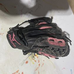 Mizuno Power Close GPP 1008 Size 10. Full Grain Leather. Youth Baseball Glove Black And Pink RH Throw