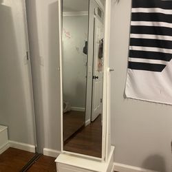 Full length mirror with jewelry storage 
