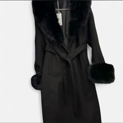Black Long Coat with Fur Collar and Cuffs