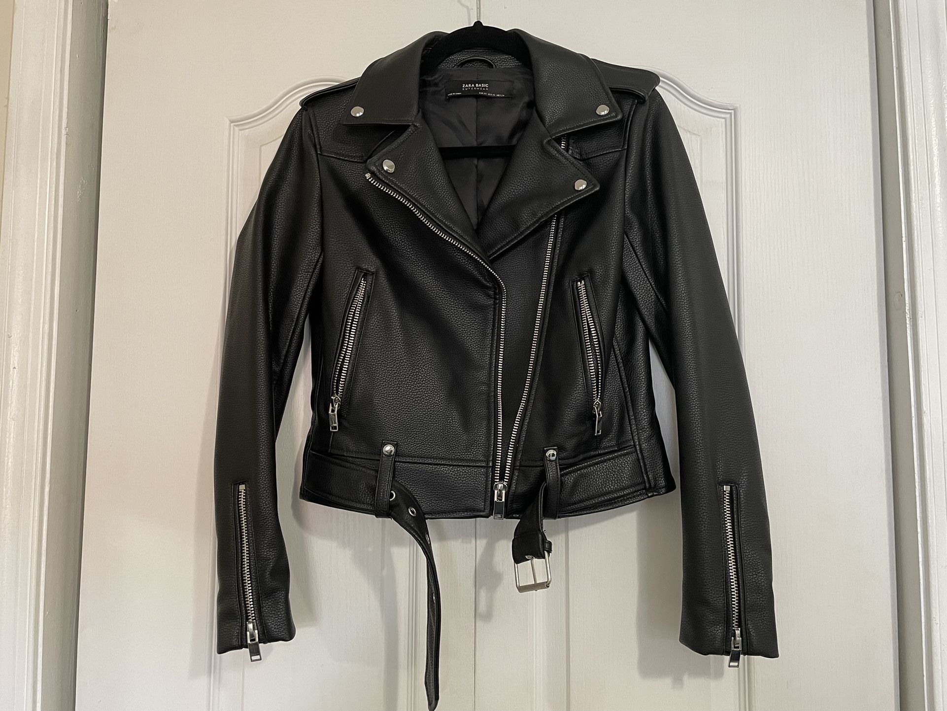 Women’s Faux Leather Cropped Moto Jacket from Zara, XS