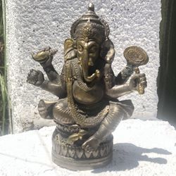 Antique 4.75" Hindu 4 Arm Copper Ganesha Ganesh Elephant Lord Statue Buddhist (Silver Lake)
