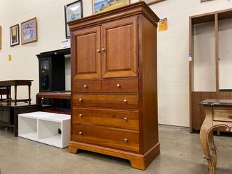 STANLEY Warm Cherry 4 Drawer Armoire with 2 Shelf Top Cupboard