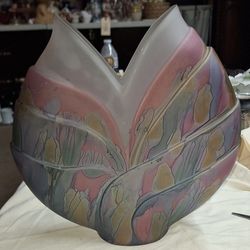 Hand Painted Rueven Glass By Nouveau Art Glass Company Large Flower Bud Shaped Vase L6V102