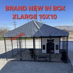 Brand New In Box Xlarge Heavy Duty 10'x10' Dog Kennel W/ Covered Tarp, Swivel Feed Door & Bowls Corral De Mascota Animal Cage Reinforced Iron Dog Run 