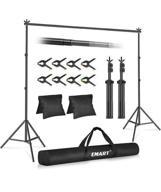 Emart Backdrop Stand 10x7ft(WxH) Photo Studio Adjustable Background Stand Support Kit with 2 Crossbars, 8 Backdrop Clamps, 2 Sandbags and Carrying Bag