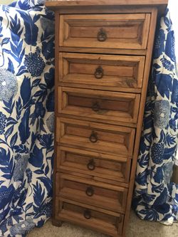 Mexican Pine tall boy seven drawer dresser chest wrought iron circle pulls BOHO California Mission Style