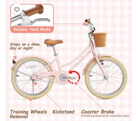 20 inch Girls Bike for 6-12 Years Old Toddlers and Kids, Kid's Bicycle with Basket, Kid's Bike with Kickstand & Adjustable Seat Handlebar Height