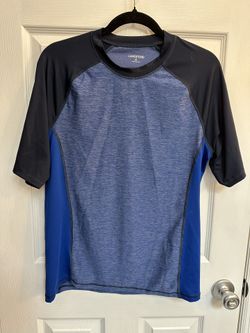 2 Landsend short sleeve rash guards in blue and gray size Medium. 
