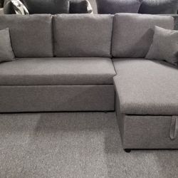 Brand New 86" x 57" Black Or Gray Fabric Convertible Sectional + Ottoman