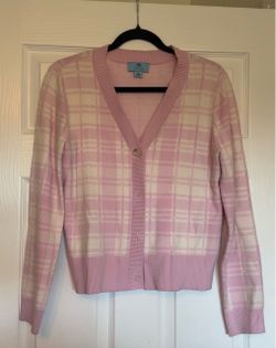 CeCe Pink Plaid Button-Front Cardigan