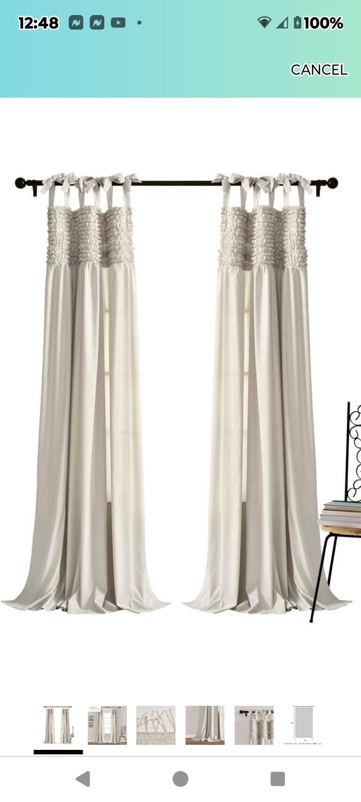 Lush Decor, Neutral Lydia Curtains Ruffle Window Panel Set for Living, Dining, Bedroom (Pair), 95” x 40, 95" L Panel Pair (16T004283)