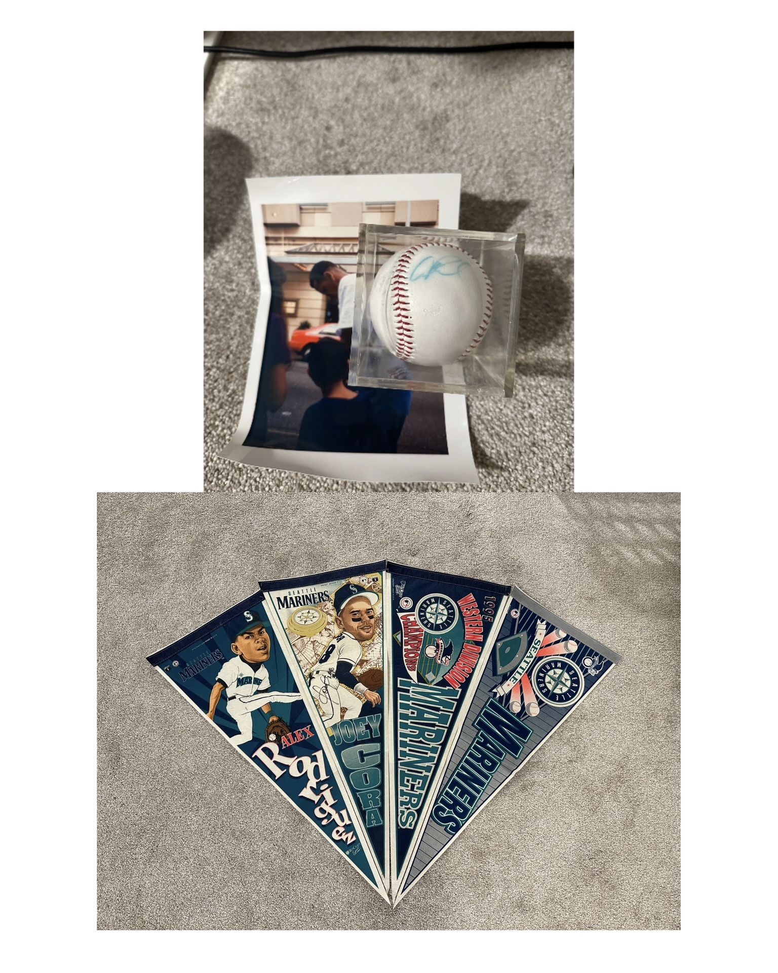 VTG Mariners Memorabilia: 95-96 Baseball Season. Alex Rodriguez + Joey Cora Autographs + Pennants.