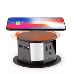 Used Link2Home 10-Watt Space Saver Pop Up-Outlet, Fast Induction Charger with Type-C USB, 3-Outlets, 2 USB Ports, Surge Protection