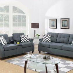 2-Piece Sofa Set
Sofa & Loveseat W/USB Console-Blue Grey

Color: Blue Gray