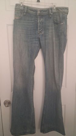 Diesel ZAF Jeans Mens 34x34 Bootcut Flare Denim Blue Fades Wash 00796 Italy Made
