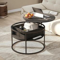 HOJINLINERO Round Lift Top Coffee Table,with Storage Hidden Compartment,Wood Farmhouse Coffee Table Decor