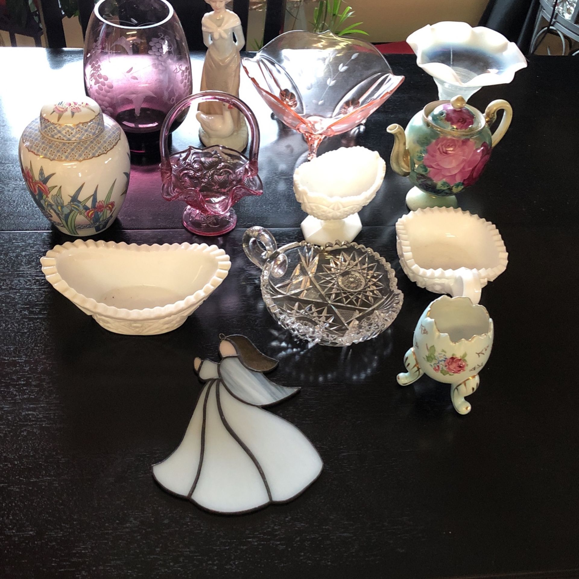 Lot Of Collectibles One Price Fenton Stained Glass Milk Glass Etc