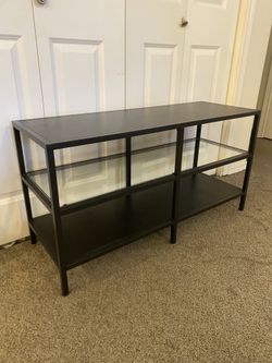 Black 3-Tier Metal & Glass Console Table - Excellent Condition