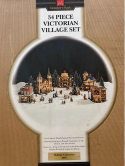 Member's Mark 34 Piece Victorian Village Set Hand Painted Christmas Decoration Complete Works