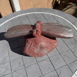 Garden Concrete Statue of Dragonfly Sitting on a Rock