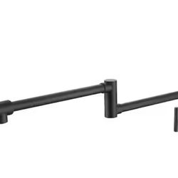 Flynama Wall Mount Double Joint Swing Arm Folding Pot Filler Kitchen Faucets in Matte Black