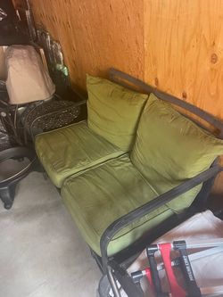 Outdoor Patio Loveseat with Bright Green Cushions