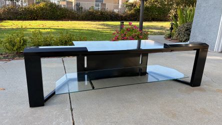 TV Stand, modern, black wood & glass