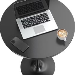 Bistro Pub Table Round Bar Height Cocktail Table Metal Base MDF Top Obsidian 23.8-Inch Top, 39.5-Inch Height , Black