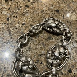 Vintage silver bracelet flower bracelet