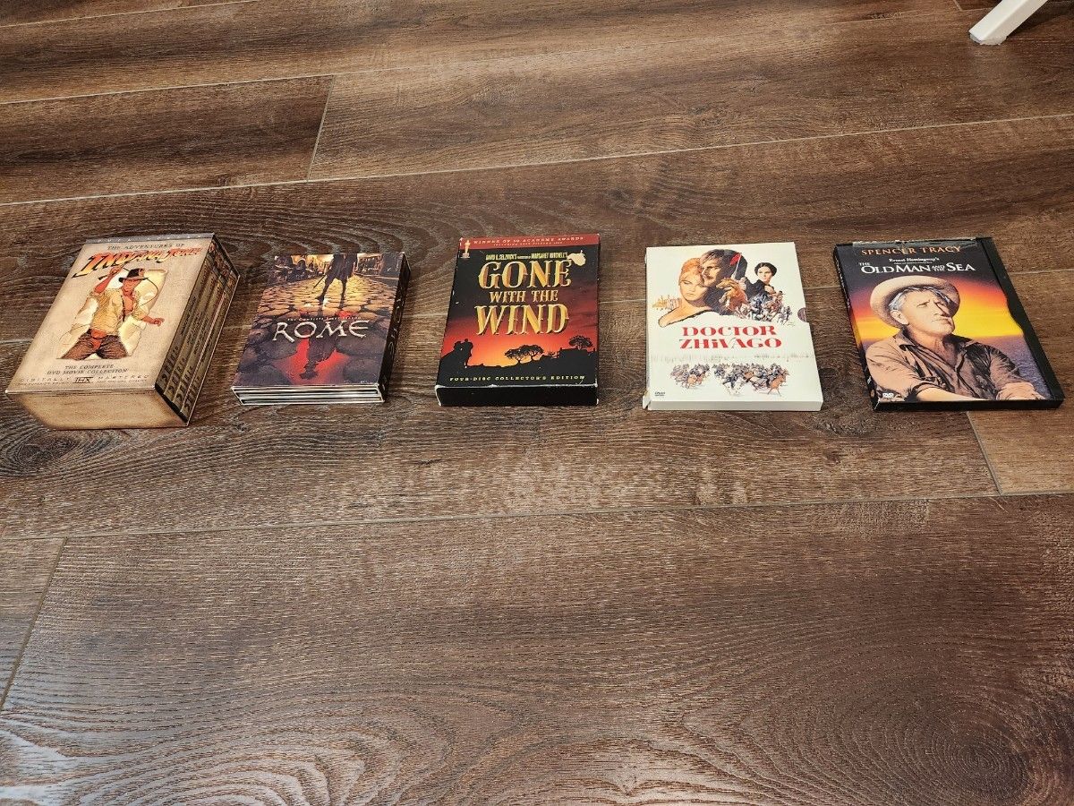 classic DVD - 5 set
Indiana Jones
Rome
Gone with the wind
Dr. Zhivago
The old man and the sea

all for $20