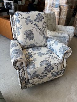 Floral Upholstered Accent Chair with Nailhead Trim