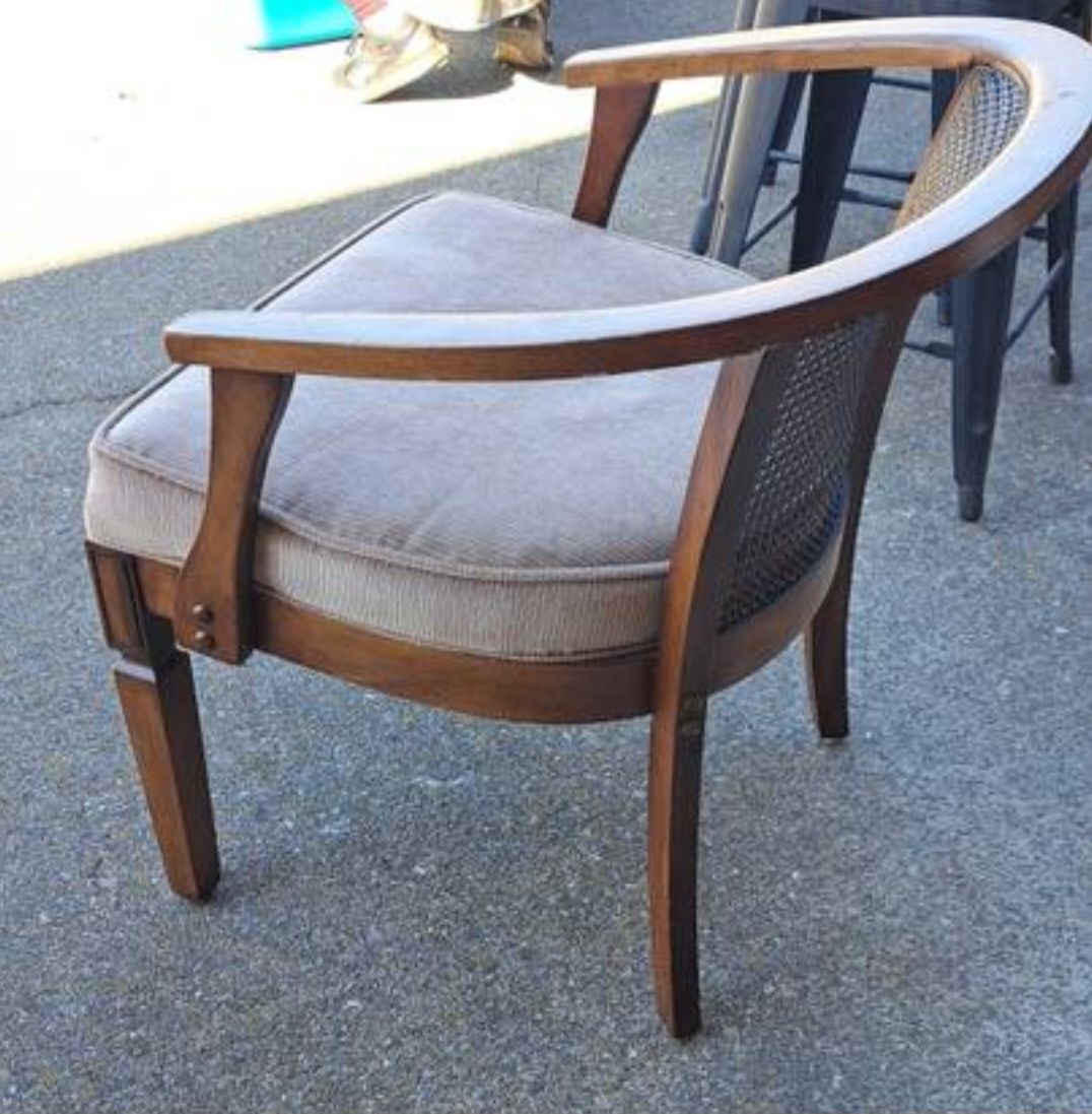 Rattan Wood Chair Upholstered Cushion Midcentury Modern MCM - $25 (Westgate / NW Spokane)