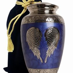 New - Brass Cremation Urns Large Adult Wings Blue Silver