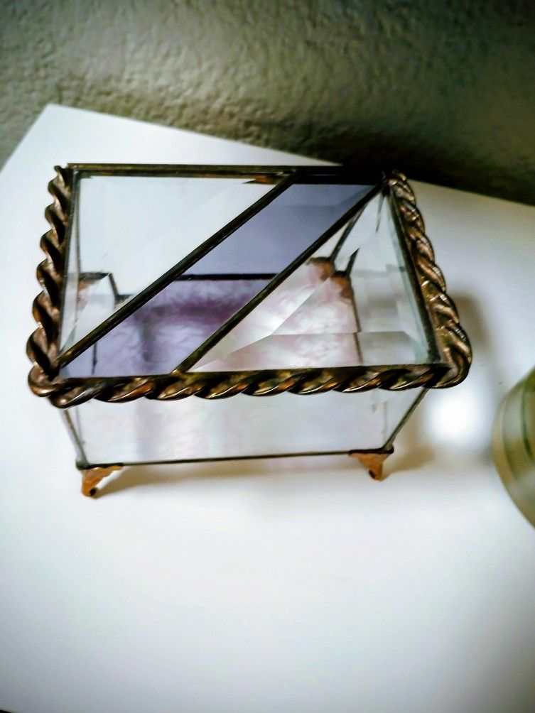 Victorian Beveled Glass Footed Jewelry Box 