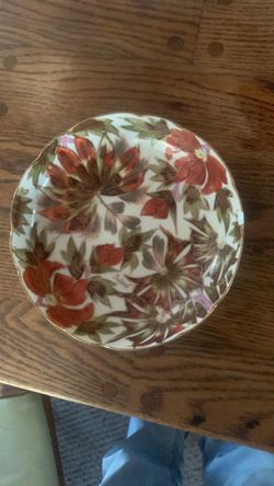 Footed bowl brown,orange and green