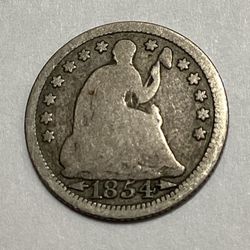 1854 Silver Seated Liberty Half Dime Antique Coin $15