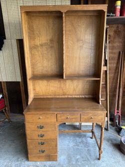 Ethan Allen Solid Maple & Birch Early American Student Desk Bookcase Top and Game / Dining Chair.